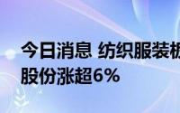 今日消息 纺织服装板块临近尾盘异动，龙头股份涨超6%