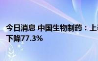 今日消息 中国生物制药：上半年归母净利润19.2亿元，同比下降77.3%
