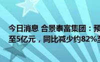 今日消息 合景泰富集团：预计上半年录得期内利润4.5亿元至5亿元，同比减少约82%至84%