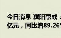 今日消息 濮阳惠成：上半年归母净利润2.09亿元，同比增89.26%