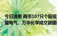 今日消息 两市107只个股现181宗大宗交易，牧原股份、禾望电气、万华化学成交额居前