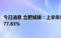 今日消息 合肥城建：上半年归母净利润1.47亿元，同比下降77.83%