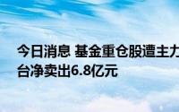 今日消息 基金重仓股遭主力资金净卖出超70亿元，贵州茅台净卖出6.8亿元