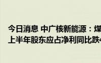 今日消息 中广核新能源：煤价上涨导致摊占联营公司亏损，上半年股东应占净利同比跌4.1%至1.78亿美元