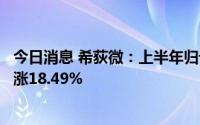 今日消息 希荻微：上半年归母净利润2272.07万元，同比上涨18.49%
