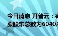 今日消息 开普云：截至8月20日，公司普通股股东总数为6040户
