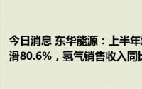 今日消息 东华能源：上半年增收不增利，归母净利润同比下滑80.6%，氢气销售收入同比增102%