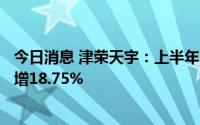 今日消息 津荣天宇：上半年归母净利润3926.62万元，同比增18.75%