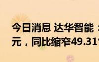 今日消息 达华智能：上半年净亏8527.33万元，同比缩窄49.31%