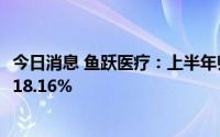 今日消息 鱼跃医疗：上半年归母净利润7.88亿元，同比下滑18.16%