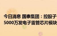 今日消息 国泰集团：控股子公司国鲲微电项目总设计为年产5000万发电子雷管芯片模块，分两期实施