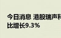 今日消息 港股瑞声科技转涨，上半年收入同比增长9.3%