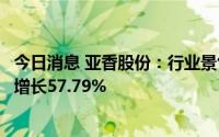今日消息 亚香股份：行业景气度高，上半年归母净利润同比增长57.79%