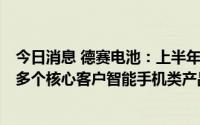 今日消息 德赛电池：上半年归母净利润3.07亿元，SIP业务多个核心客户智能手机类产品项目陆续量产