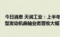 今日消息 天润工业：上半年归母净利润同比降57.96%，重型发动机曲轴业务营收大幅下降