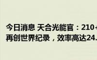 今日消息 天合光能官：210+N型单晶硅i-TOPCon电池组件再创世界纪录，效率高达24.24%
