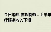 今日消息 信邦制药：上半年归母净利润同比降13.84%，医疗服务收入下滑