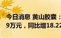 今日消息 黄山胶囊：上半年归母净利3151.59万元，同比增18.22%