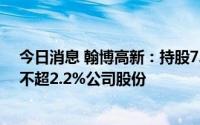 今日消息 翰博高新：持股7.1017%大股东鼎峰基金拟减持不超2.2%公司股份