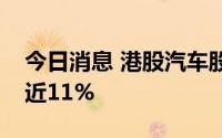 今日消息 港股汽车股持续走低，小鹏汽车跌近11%