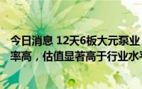 今日消息 12天6板大元泵业：公司股票近期成交量大，换手率高，估值显著高于行业水平，下半年行业下行压力仍存