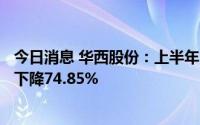 今日消息 华西股份：上半年归母净利润9872.81万元，同比下降74.85%