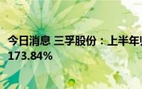 今日消息 三孚股份：上半年归母净利润4.05亿元，同比增长173.84%