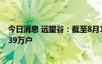 今日消息 远望谷：截至8月19日收盘，公司股东总户数为9.39万户
