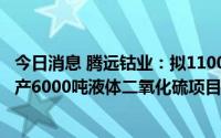 今日消息 腾远钴业：拟1100万美元投建年产6万吨硫酸及年产6000吨液体二氧化硫项目