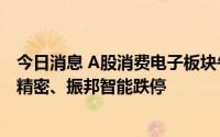 今日消息 A股消费电子板块午后再度走低，惠威科技、瑞玛精密、振邦智能跌停