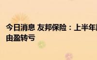 今日消息 友邦保险：上半年股东应占亏损5.71亿美元，同比由盈转亏