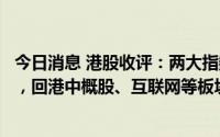今日消息 港股收评：两大指数大涨，恒生科技指数涨6.01%，回港中概股、互联网等板块领涨