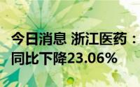 今日消息 浙江医药：上半年净利润3.91亿元，同比下降23.06%