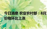 今日消息 农业农村部：8月15日-21日生猪价格下降，猪肉价格环比上涨