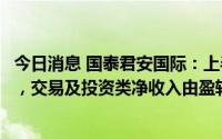 今日消息 国泰君安国际：上半年股东应占净利同比下滑83%，交易及投资类净收入由盈转亏