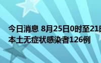 今日消息 8月25日0时至21时，新疆新增本土确诊病例2例、本土无症状感染者126例