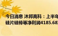 今日消息 沐邦高科：上半年归母净利润同比下降69.02%，硅片硅棒等净利润4185.68万元