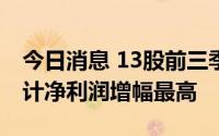 今日消息 13股前三季业绩预增，海光信息预计净利润增幅最高