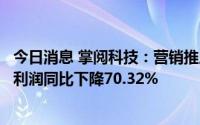 今日消息 掌阅科技：营销推广力度继续加大，上半年归母净利润同比下降70.32%