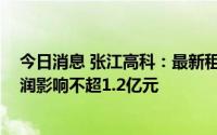 今日消息 张江高科：最新租金减免方案对2022年归母净利润影响不超1.2亿元