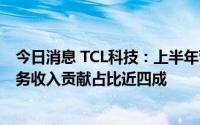 今日消息 TCL科技：上半年营收845亿元，光伏及半导体业务收入贡献占比近四成