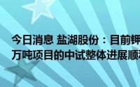 今日消息 盐湖股份：目前钾肥和碳酸锂生产正常，比亚迪3万吨项目的中试整体进展顺利