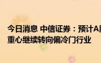 今日消息 中信证券：预计A股波动将进一步加大，建议配置重心继续转向偏冷门行业