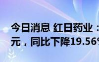 今日消息 红日药业：上半年归母净利3.52亿元，同比下降19.56%