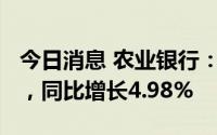 今日消息 农业银行：上半年净利润1289亿元，同比增长4.98%