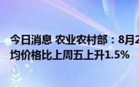 今日消息 农业农村部：8月29日全国农产品批发市场猪肉平均价格比上周五上升1.5%