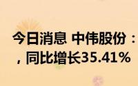 今日消息 中伟股份：上半年归母净利6.6亿元，同比增长35.41%