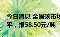 今日消息 全国碳市场今日收盘价与前一日持平，报58.50元/吨