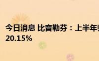 今日消息 比音勒芬：上半年归母净利润2.65亿元，同比增长20.15%