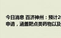 今日消息 百济神州：预计2024年开始每年将有10+项IND申请，涵盖靶点类药物以及肿瘤免疫类药物